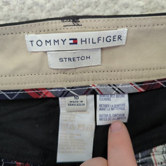 Y2K Tommy Hilfiger Stretch Black Wide Leg Pants Belted‎ Women's Size 10 - Picture 7 of 9